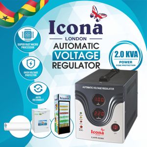 Icona London ILAVR-D2000 Automatic Voltage Regulator (Stabilizer) 2.0 KVA - Black/Grey