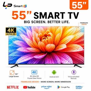 LP Smart TV 55-Voice Bluetooth Remote-4K UHD-Android 14.0-1.5+8G-Frameless-WiFi+Bluetooth-3 HDMI + 2 USB+ 1 year warranty - Black